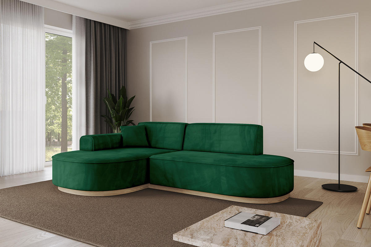 ECKSOFA Ottomane Links MARI-L1-v1 - 243x171x83 cm Dunkelgrün Velours - Dunkelgrün, Holzwerkstoff/Textil (243/171cm) - ALTDECOR