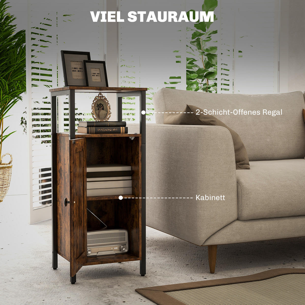BEISTELLTISCH mit Stauraum, 2 offene Regale - Braun, Holzwerkstoff (34/30/80cm) - HOMCOM