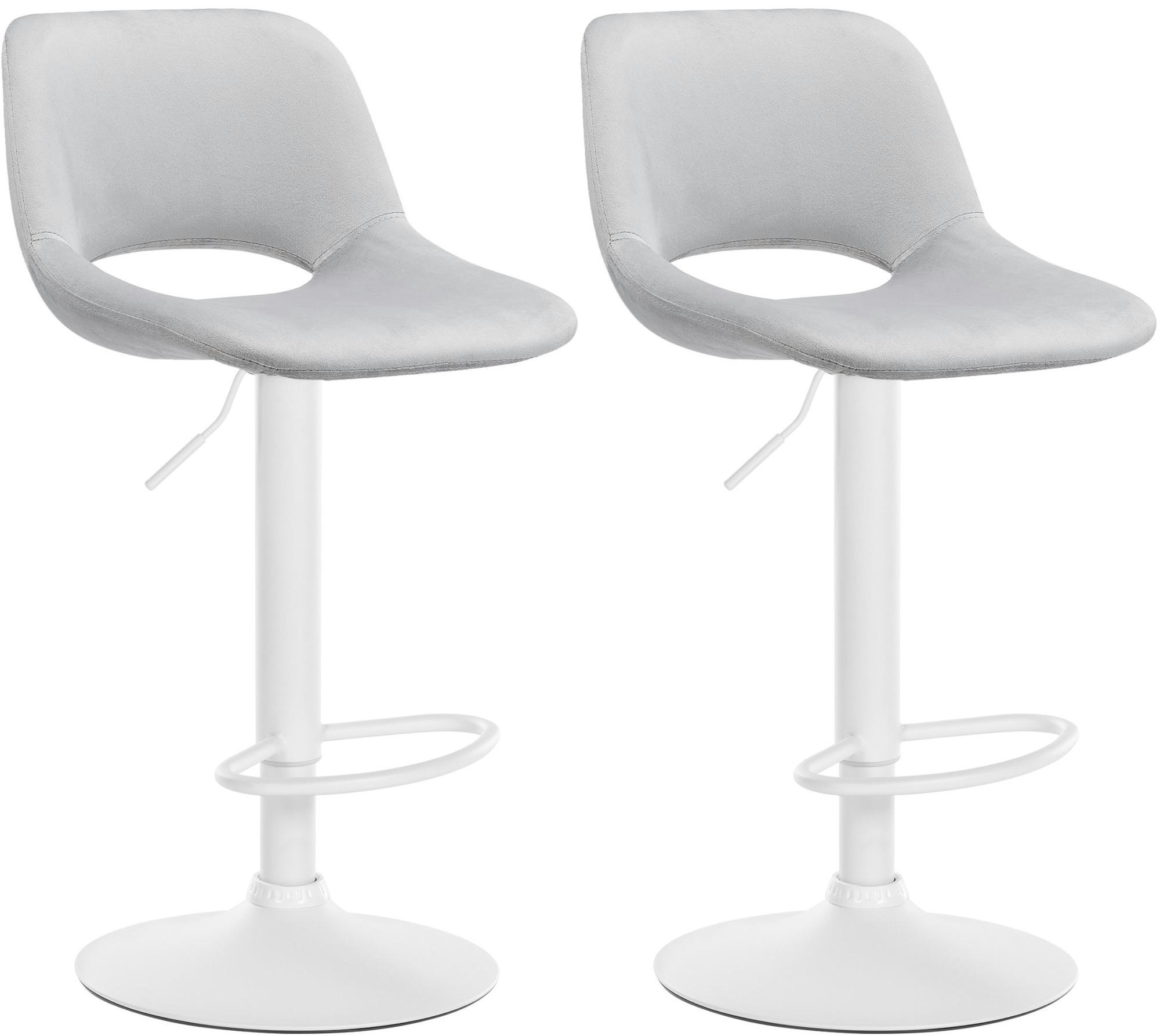 BARHOCKER 2er Set Samt hellgrau - Hellgrau/Weiß, Textil/Metall (42/86/46cm) - CLP