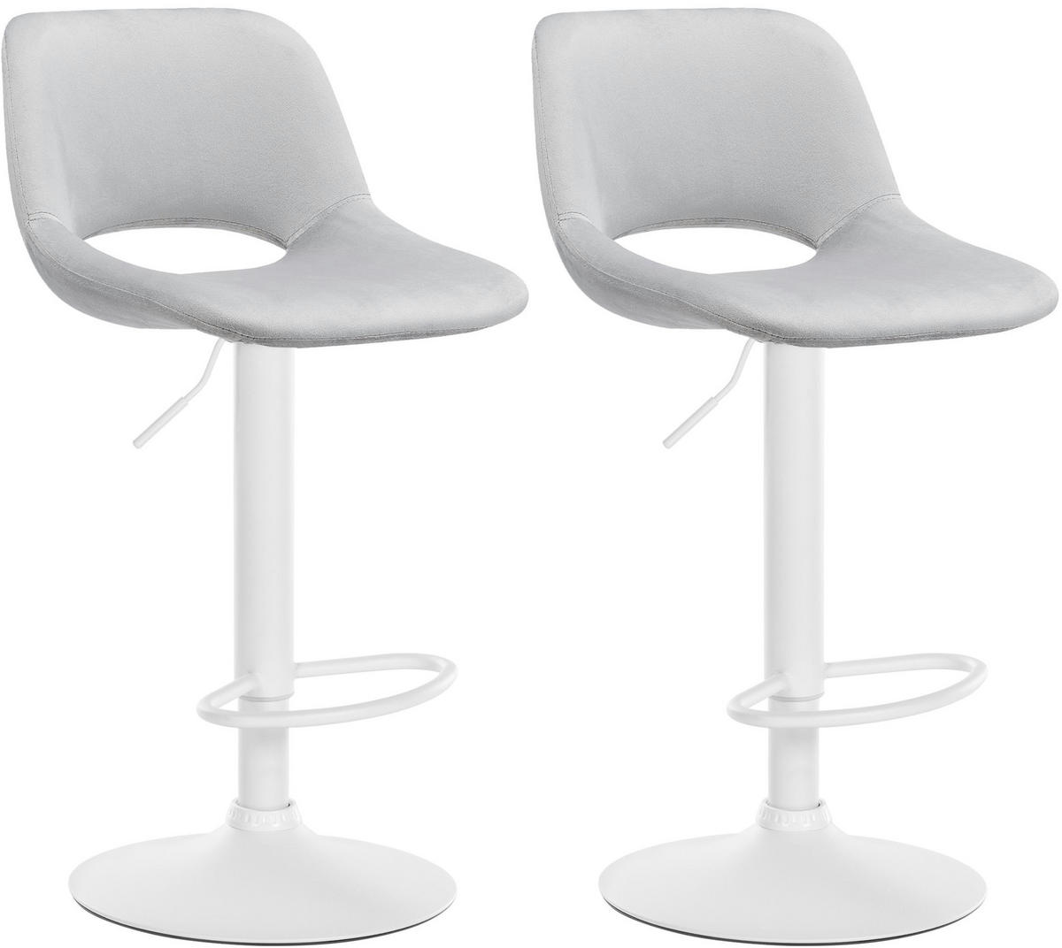 BARHOCKER 2er Set Samt hellgrau - Hellgrau/Weiß, Textil/Metall (42/86/46cm) - CLP