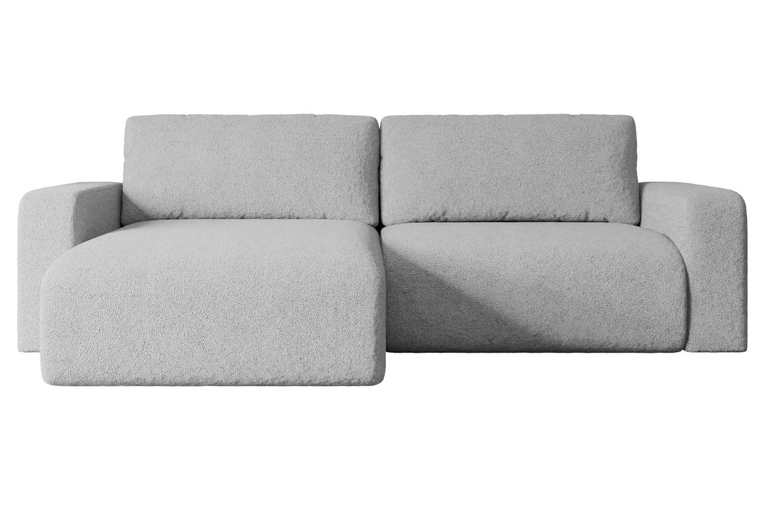 ECKSOFA mit Schlaffunktion und Bettkasten KLEEA-L - 247x143x83 cm Hellgrau Bouclé - Hellgrau/Schwarz, Holzwerkstoff/Kunststoff (247/143cm) - ALTDECOR