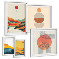 BILDER SET 5er Set - 50x50 cm & 20x30 cm & 40x60 cm Weißer Rahmen - Abstrakte Berglandschaften - Weiß, Kunststoff (40/60cm) - TULUP