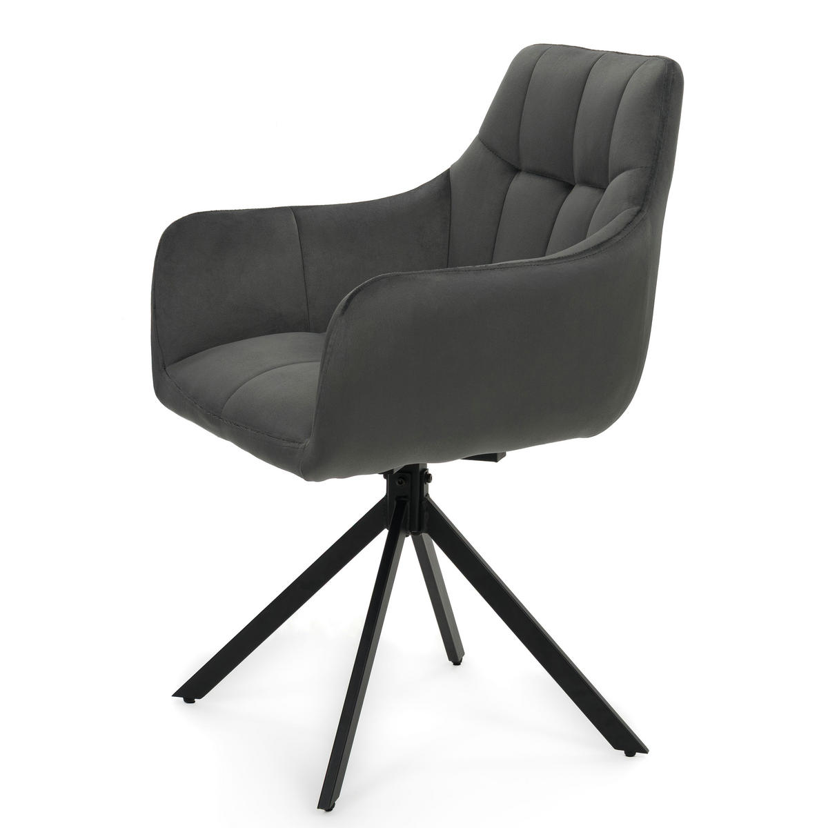 STUHL FANO X drehbar gepolsterter mit Steppung - grau - Velour - Schwarz/Grau, Textil/Metall (58/83/59cm) - NEW HOME