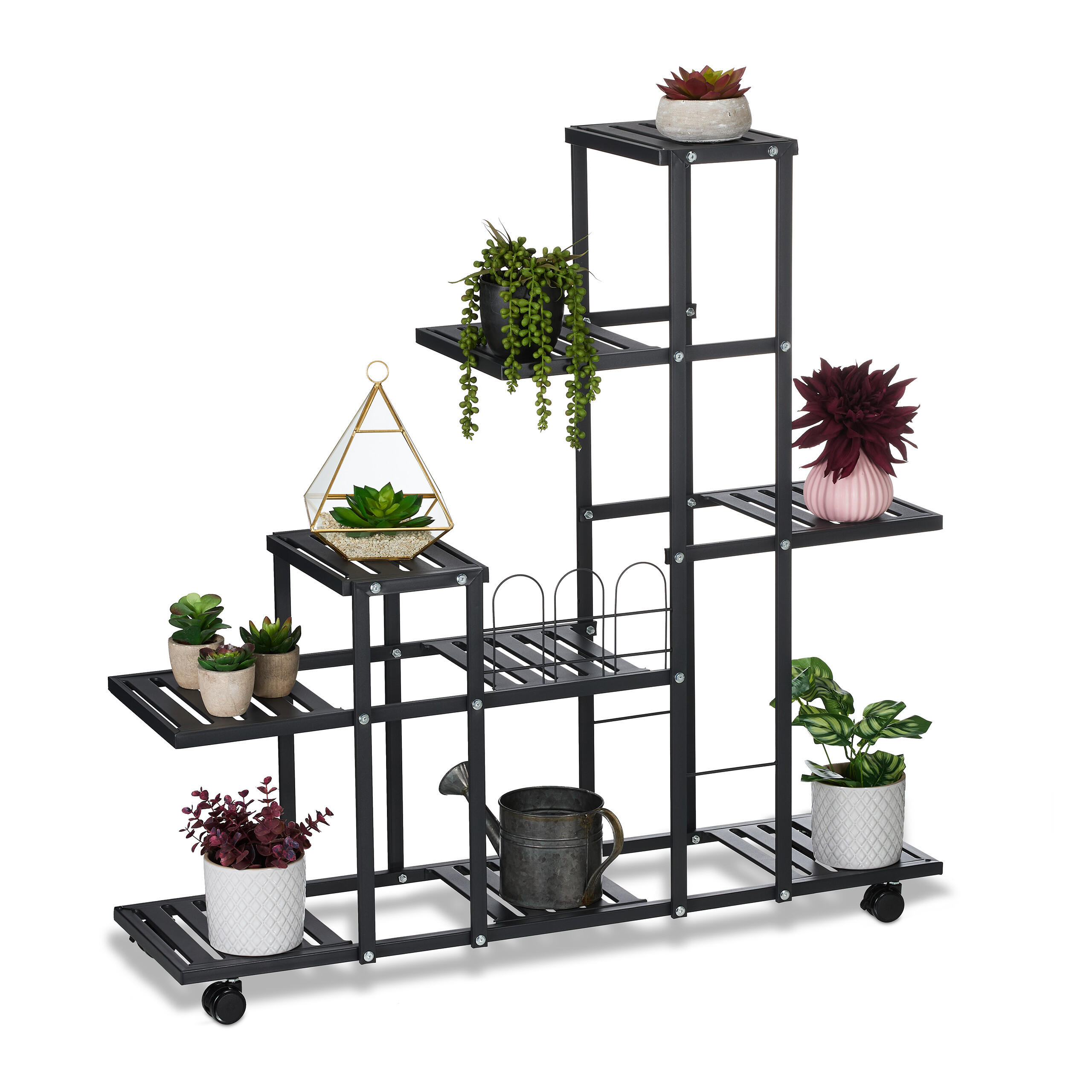 BLUMENSTÄNDER - Schwarz, Kunststoff/Metall (93/91.5/26cm) - Relaxdays