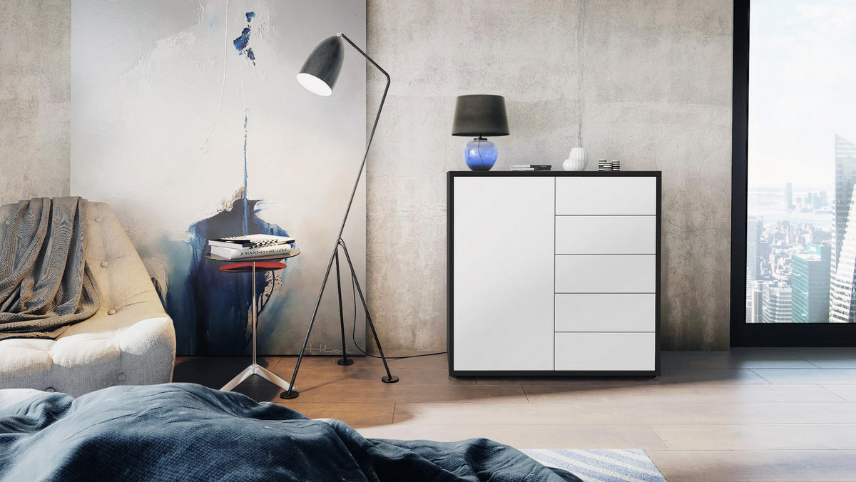 KOMMODE Ben Front in Weiß matt - Weiß, Holzwerkstoff (79/74/36cm) - Vladon