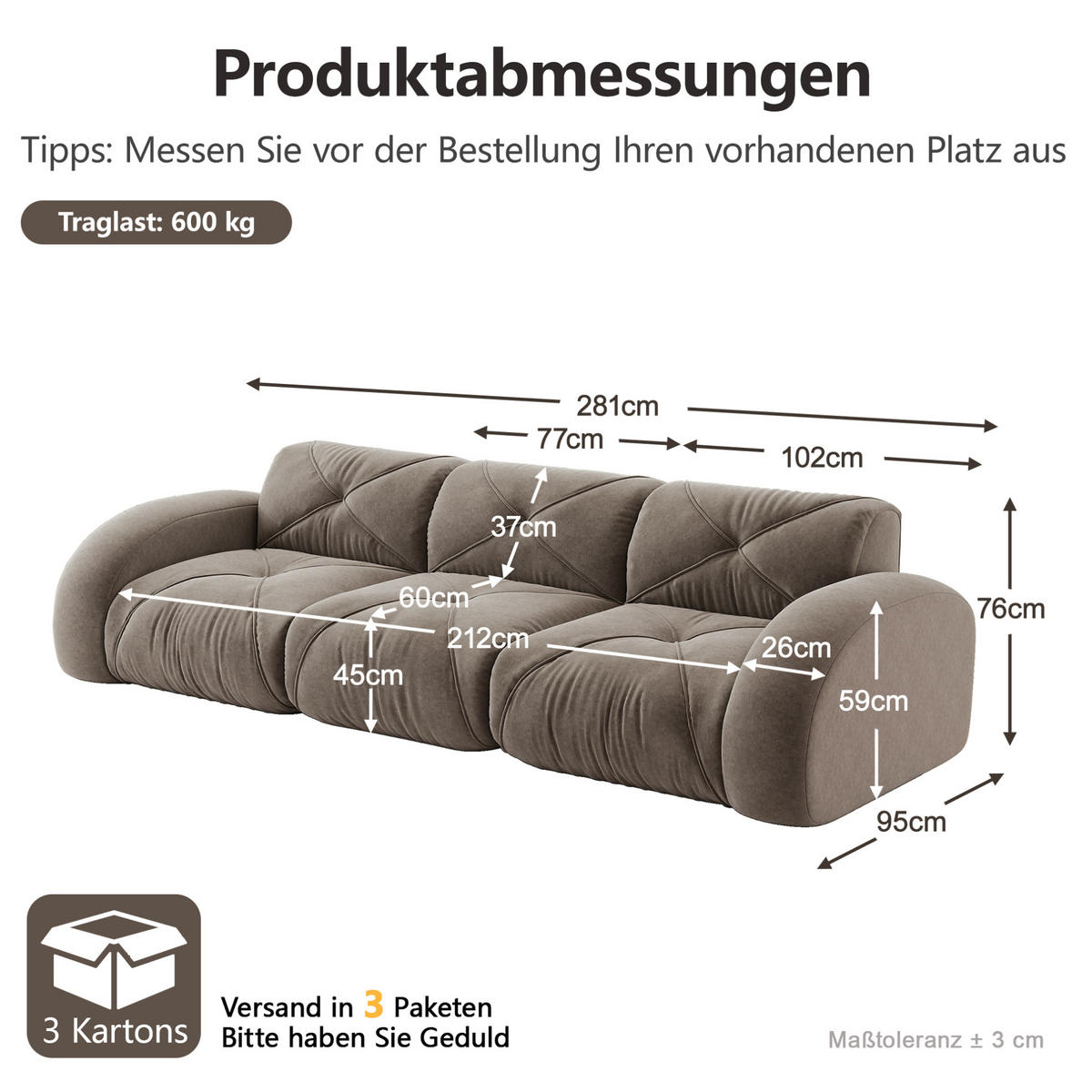 POHOVKA bez rámu zo ženilky v taupe - taupe, textil (95/76/281cm) - Flora Grace