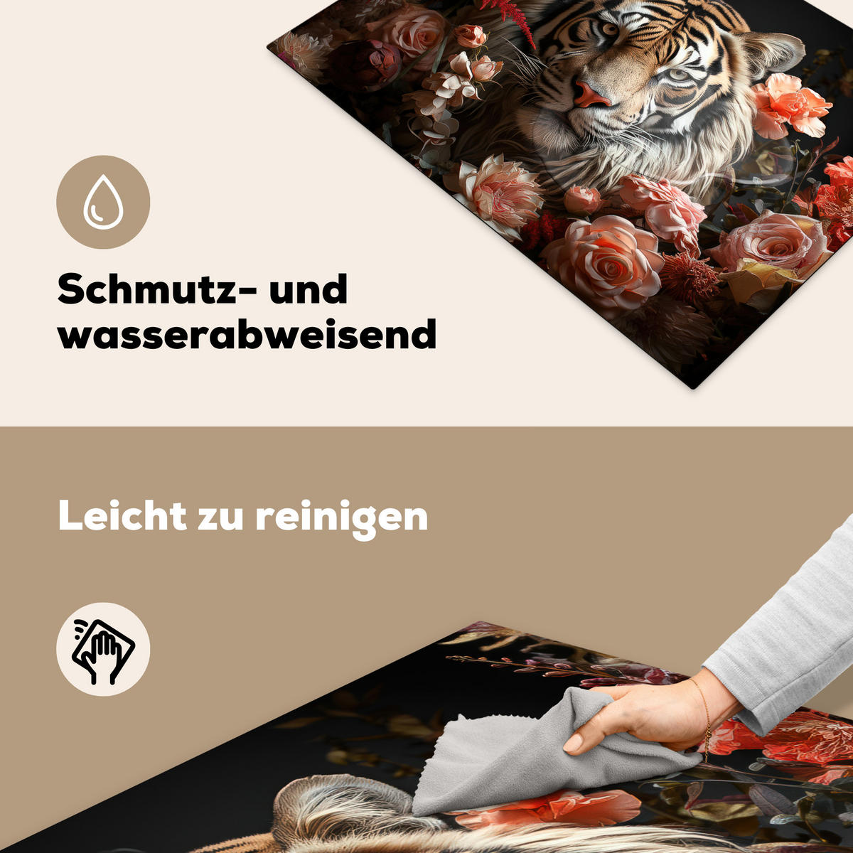 HERDABDECKPLATTE Tiger - Tier - Natur - Floral - Botanisch Herdabdeckung Induktionsfeld 75x52 cm - Orange, Kunststoff (75/52/0.2cm) - MuchoWow