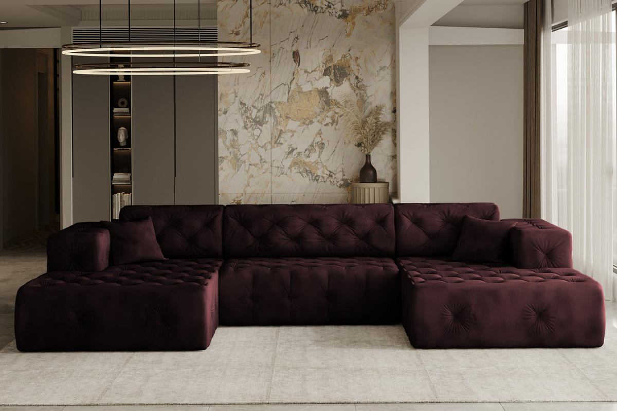 ECKSOFA LUX U-Form, Gesteppt, Stoff Whisper, Rotwein - Dunkelgrau, Holz/Textil (350/171cm) - Kaiser Möbel