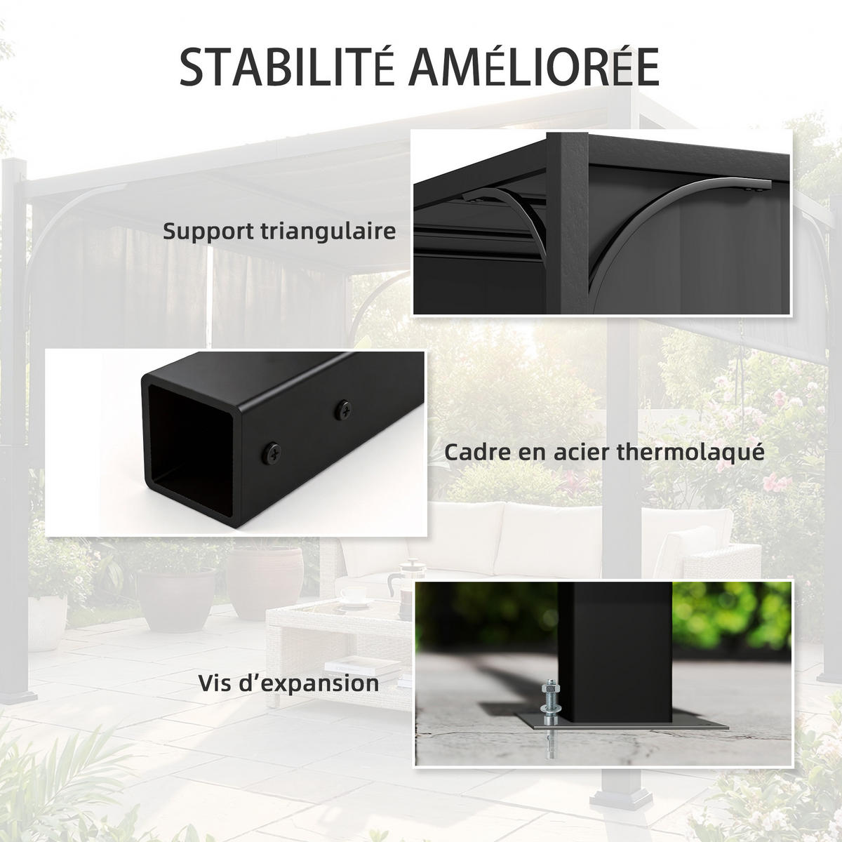 PERGOLA DE-12732 300/300 cm mit Schiebedach UV30+ Dunkelgrau - Dunkelgrau, Metall (300/228/300cm) - ComfortXL