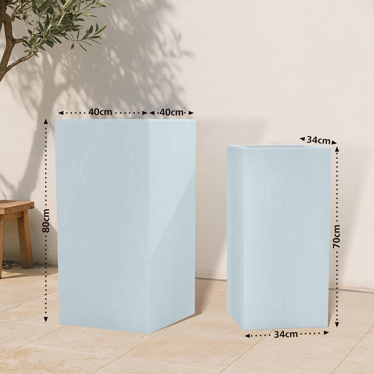 PFLANZKÜBEL 2er Set Grau - Grau, Kunststoff (80cm) - CLP