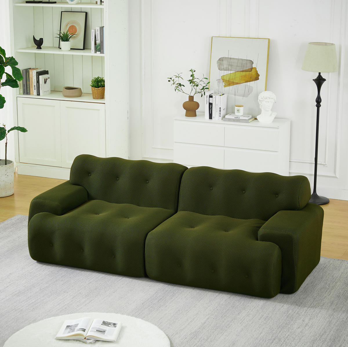 POHOVKA 224/104/66 cm zelená z tkaniny bez montáže s širokými područkami - zelená barva, textil (104/66/224cm) - OKWISH