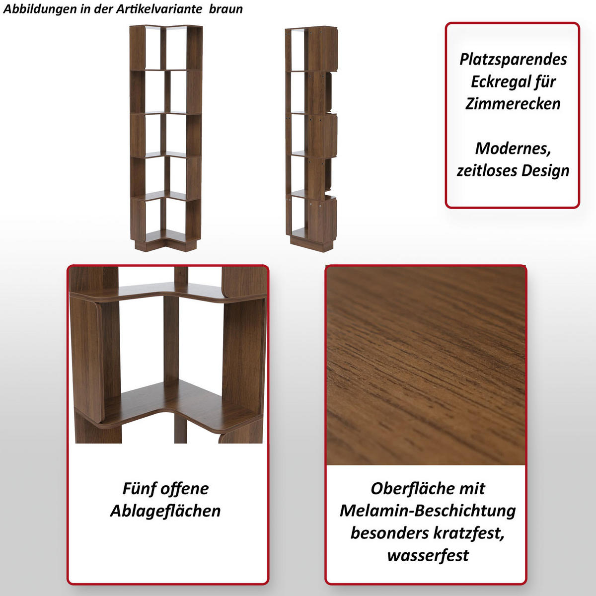 ECK-BÜCHERREGAL Braun - Braun, Holz (40/175/40cm) - MCW