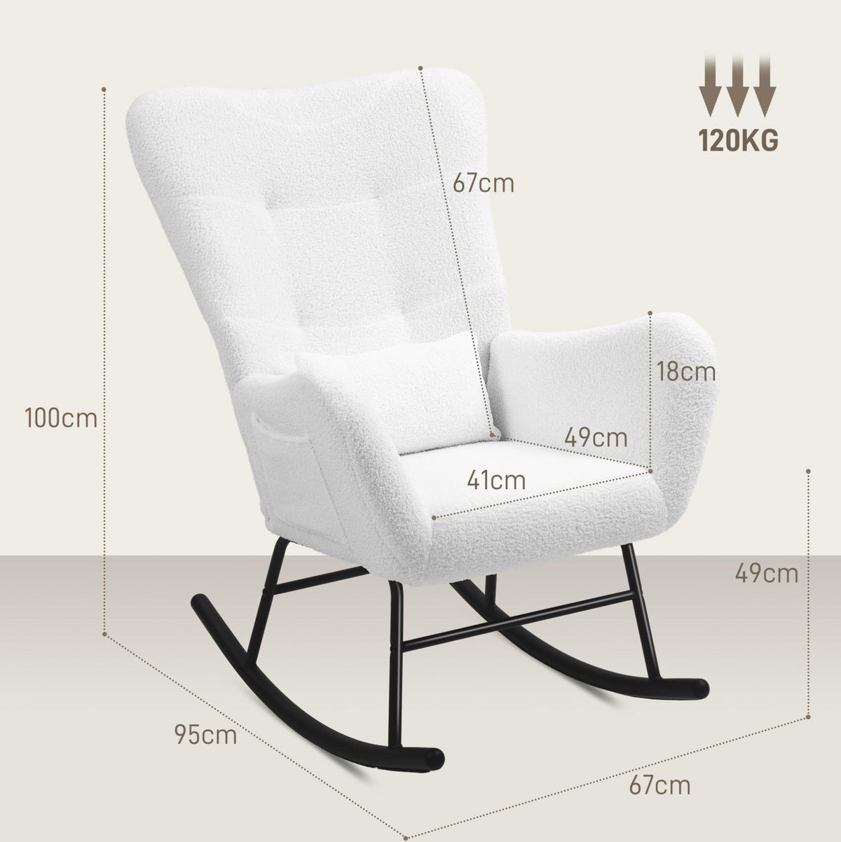 SCHAUKELSTUHL Teddystoff-Optik mit Seitentasche 67/95/100 cm Weiß - Weiß, Textil (67/100/95cm) - Redom