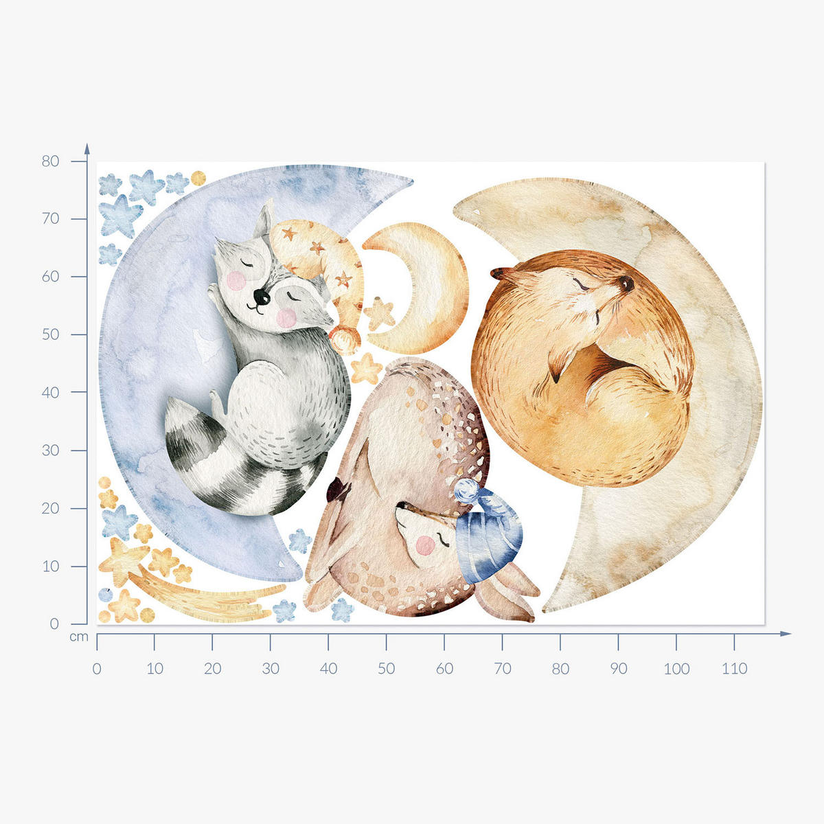 WANDAUFKLEBER 80x115cm - Schlafende Tiere - Multicolor, Kunststoff (80/115/0.1cm) - Wallfluent