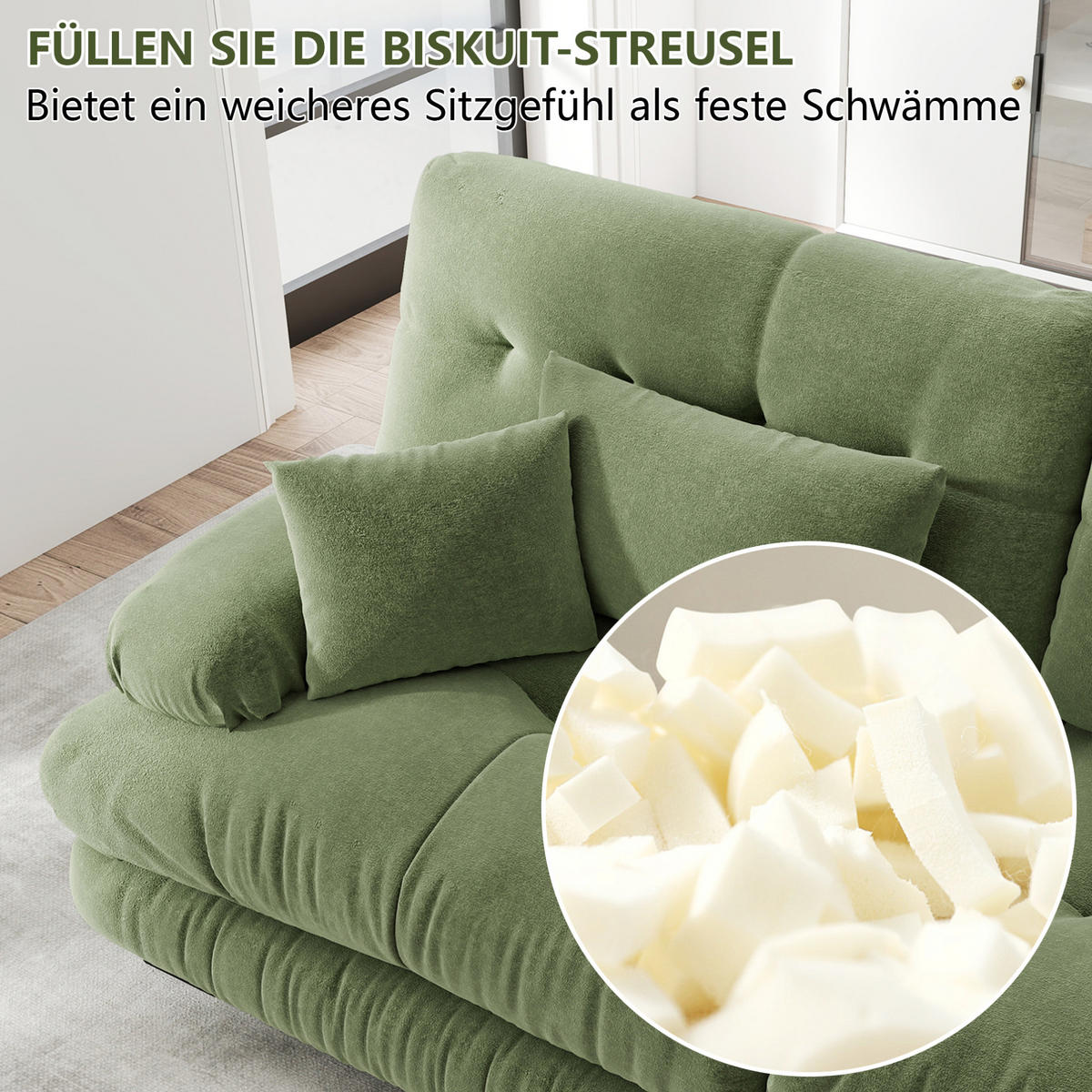 ECKSOFA 220/77/81 cm grün aus Chenille mit modularem Design und Kissen - Grün, Textil (77/220cm) - OKWISH