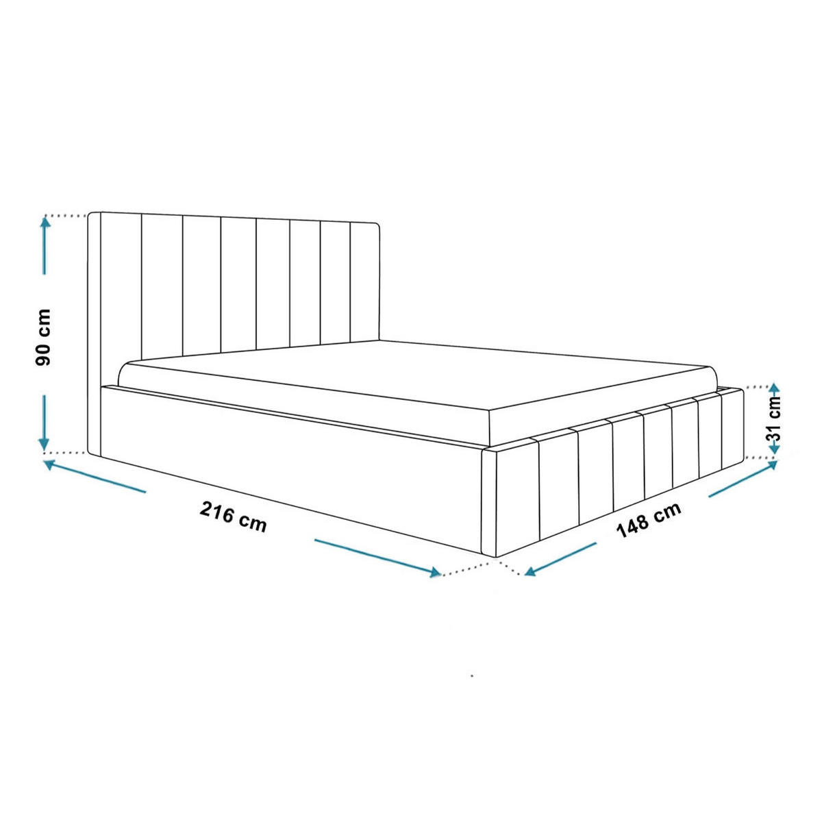BETT 140x200 - Polsterbett mit Bettkasten und Holzrahmen - Modern Betten - Weicher Jasminstoff - Kollektion Toledo - Grau - Grau, Holz/Textil (140/200cm) - Alpi-Möbel