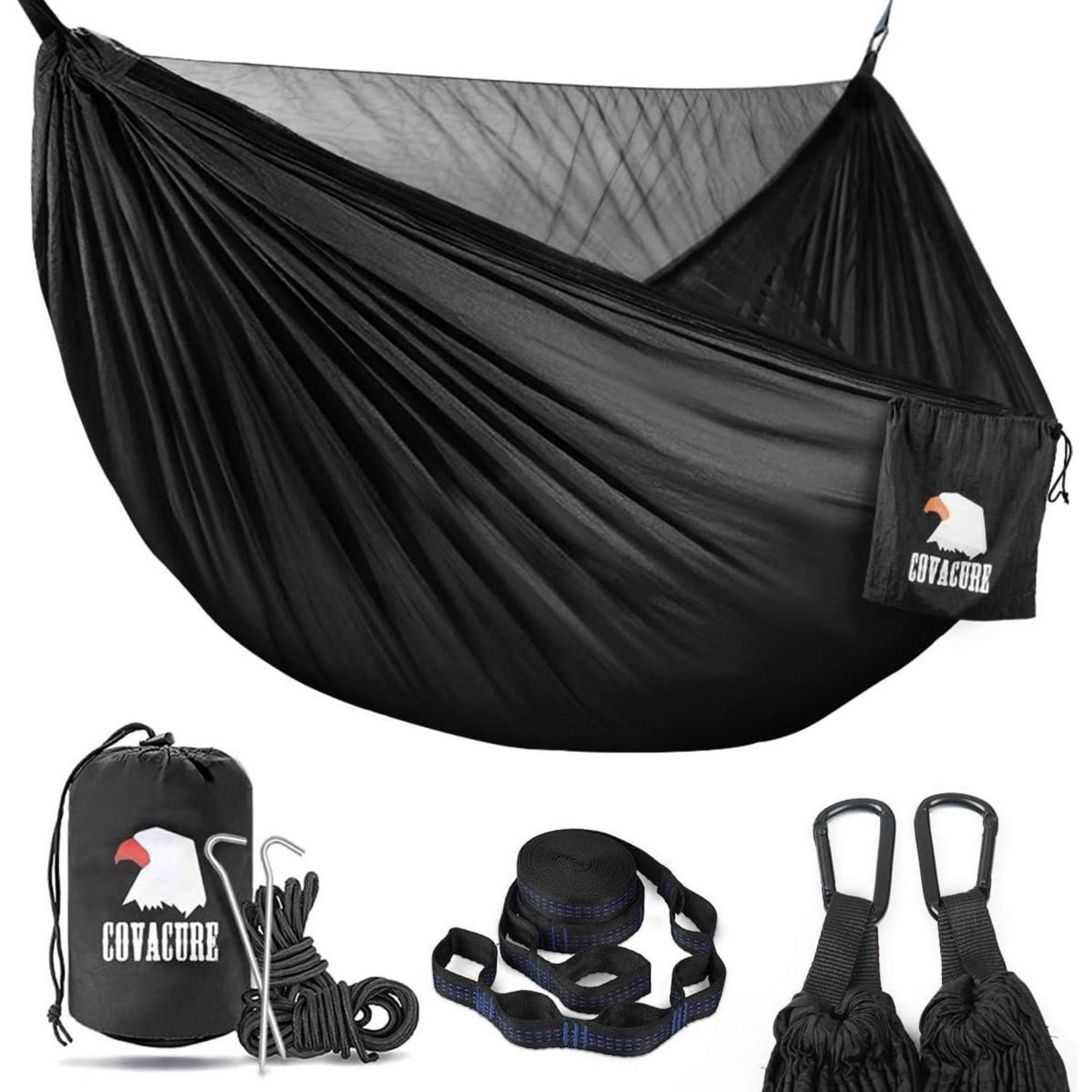 HÄNGEMATTE mit Moskitonetz 290 x 140 cm Schwarz - Schwarz, Textil (140/1/290cm)