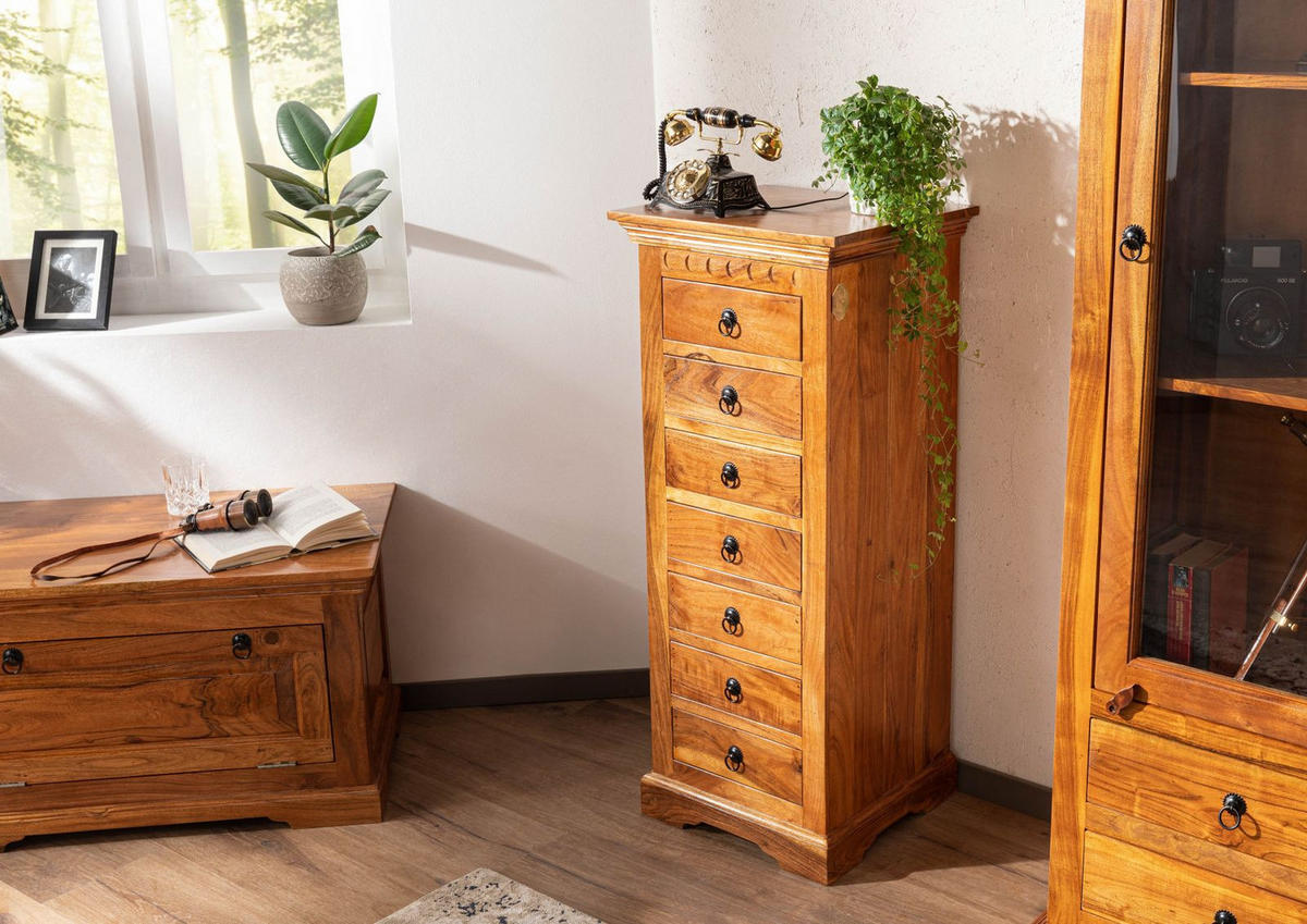 KOMMODE Akazie 47x43x112 honig lackiert OXFORD #0523 - Braun, Holz (47/112/43cm) - Massivmoebel24