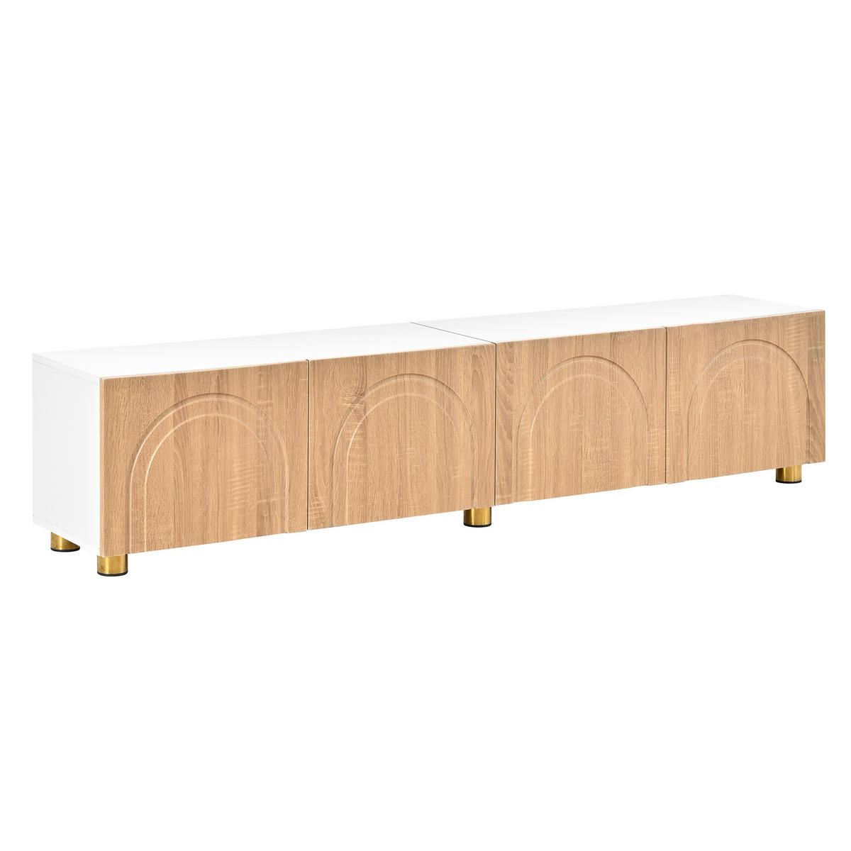 TV-LOWBOARD Natur/Weiß 180/35/40 cm, 4 Türen, Bogenrelief, Metallfüße - Naturfarben, Holzwerkstoff (180/40/35cm) - PANGIVO