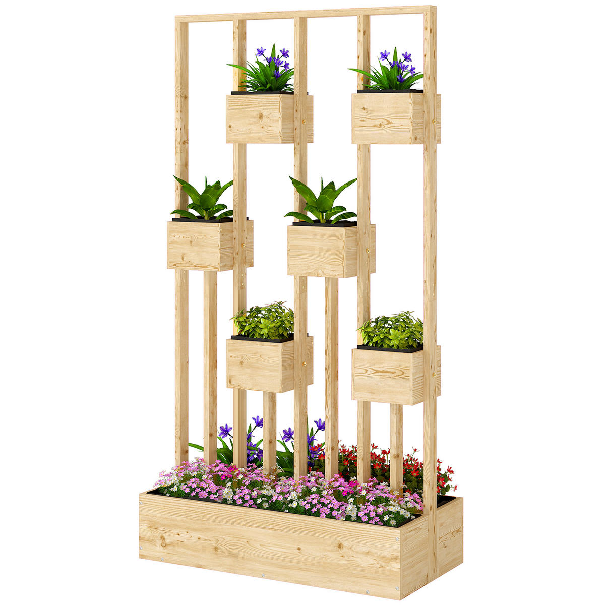 HOCHBEET DE-05390 Mit Rankgitter & Körben, modular Natur/Schwarz - Naturfarben, Holz (90/170/45cm) - ComfortXL