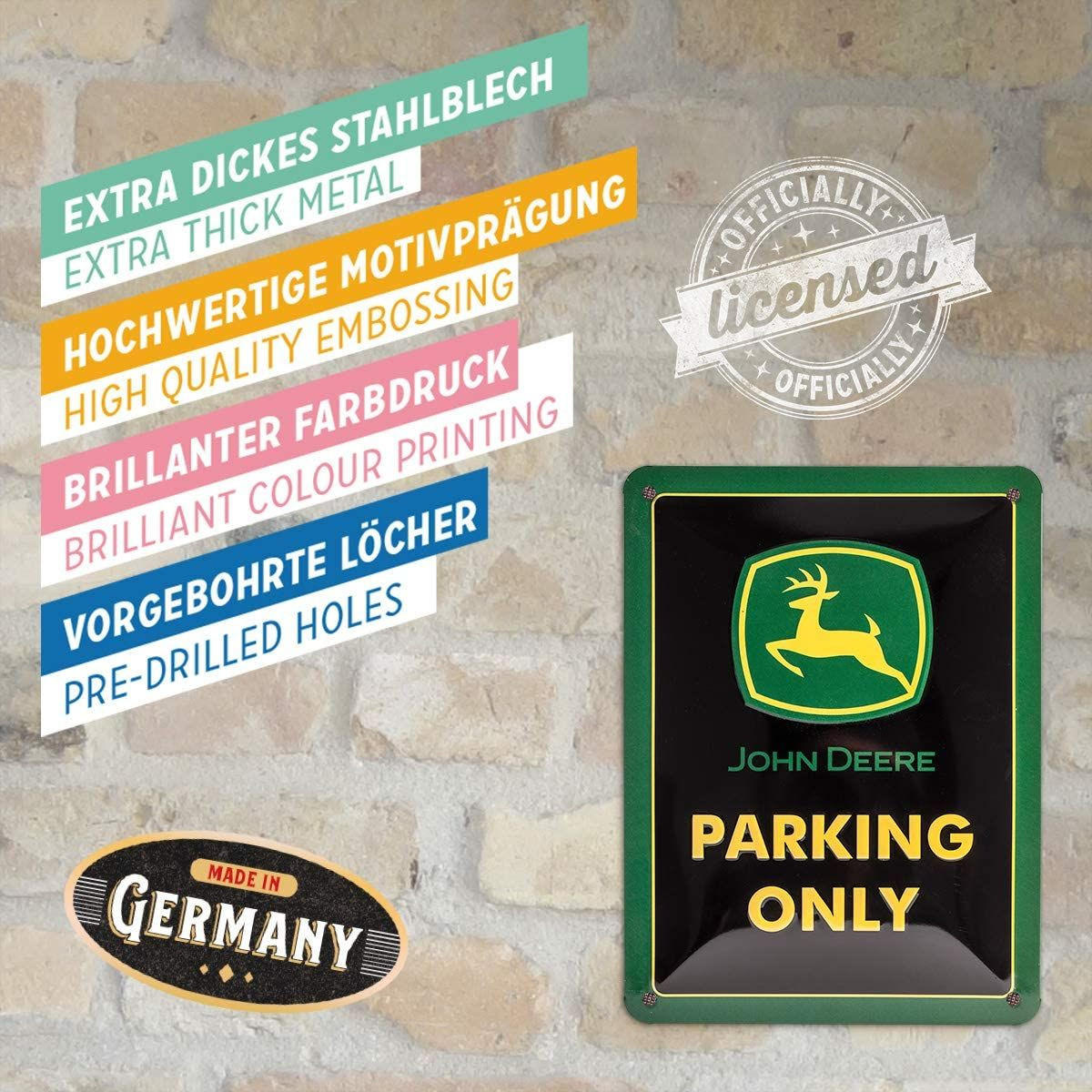 BLECHSCHILD 15/20 cm John Deere John Deere Parking Only - Multicolor, Metall (15/20/0.5cm) - Nostalgic-Art