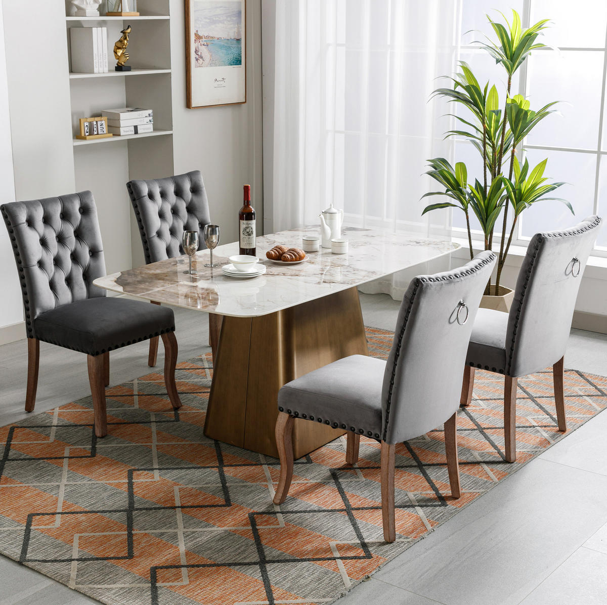 ESSZIMMERSTUHL modern Samt Grau mit Massivholzbeinen - Grau, Holz (63/95/49.1cm) - Meubliv