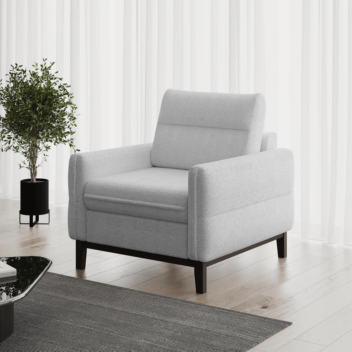 SITZGARNITUR Belweder, zwei Sofas+Sessel, Hellgrau, Bouclé - Wengefarben/Hellgrau, Holz/Textil (268/95/94cm) - Beautysofa
