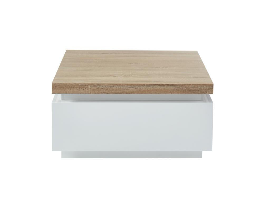COUCHTISCH mit 2 Schubladen & LEDs - MDF lackiert - Weiß & Eichefarben - HALO II - Naturfarben, Holz (90/90/45cm) - Vente-Unique