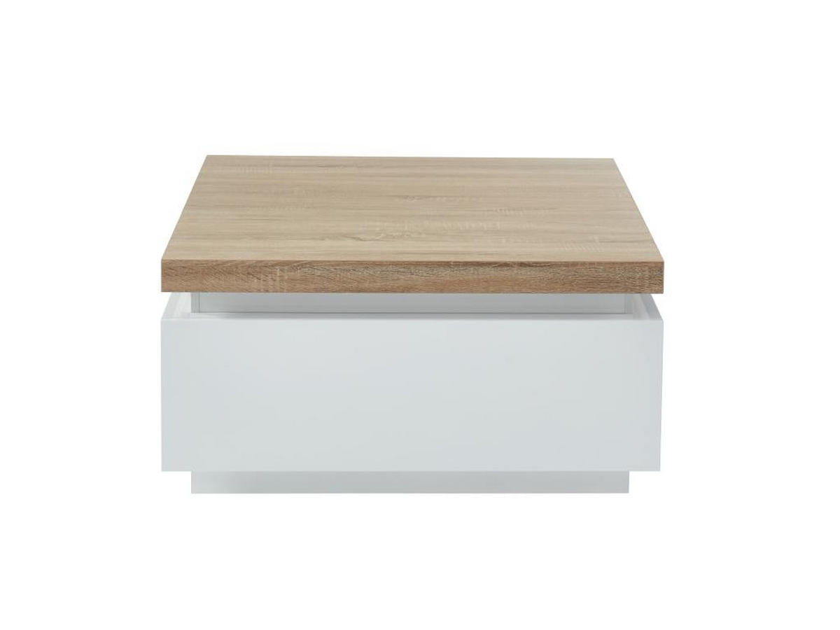 COUCHTISCH mit 2 Schubladen & LEDs - MDF lackiert - Weiß & Eichefarben - HALO II - Naturfarben, Holz (90/90/45cm) - Vente-Unique
