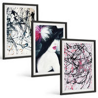 BILDER SET 3er Set - 40x60 cm Schwarzer Rahmen - Abstrakte Farbmuster Hut - Schwarz, Kunststoff (40/60cm) - TULUP