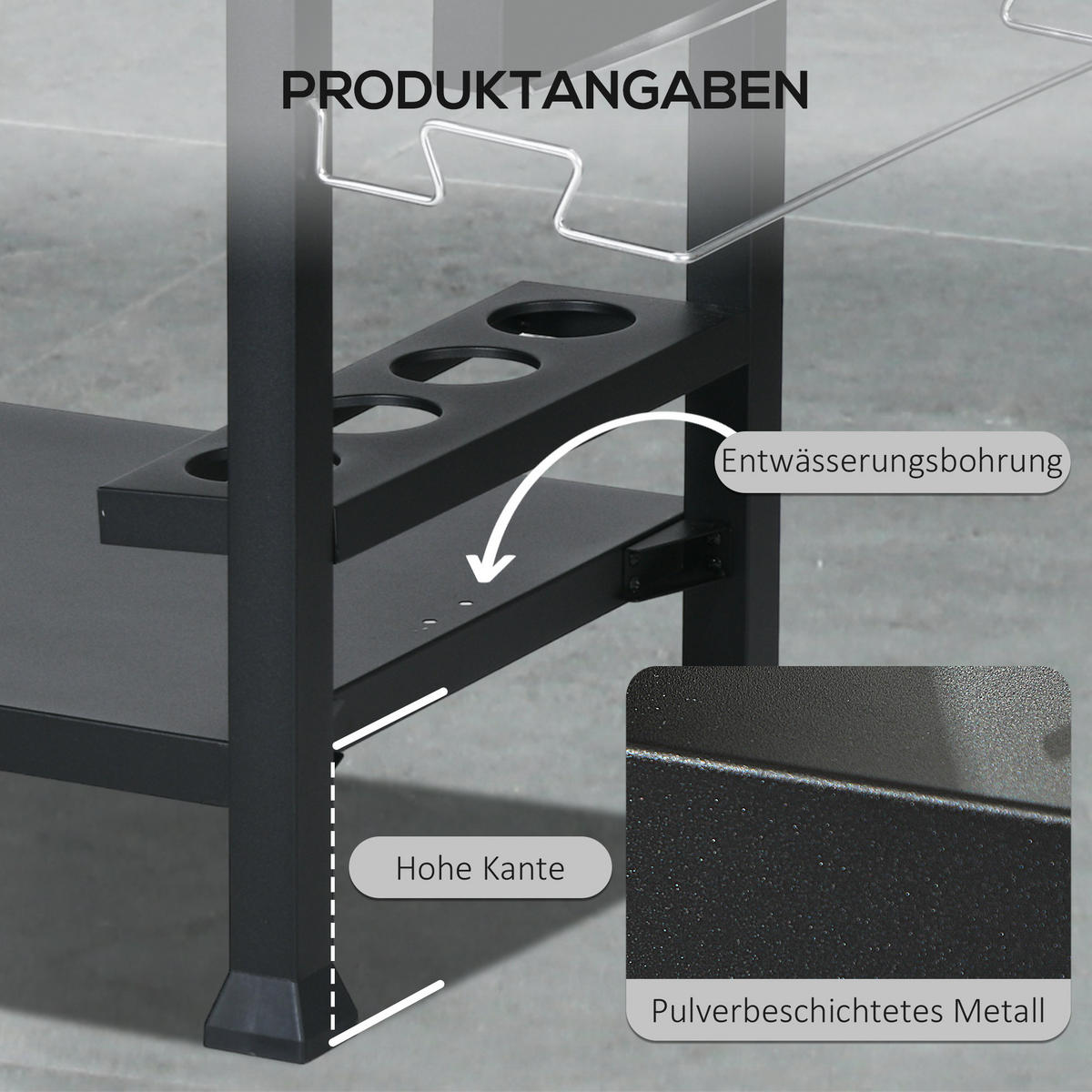 GRILLWAGEN, Edelstahl, Metall, Schwarz - Schwarz, Metall (68/84/125cm) - Outsunny