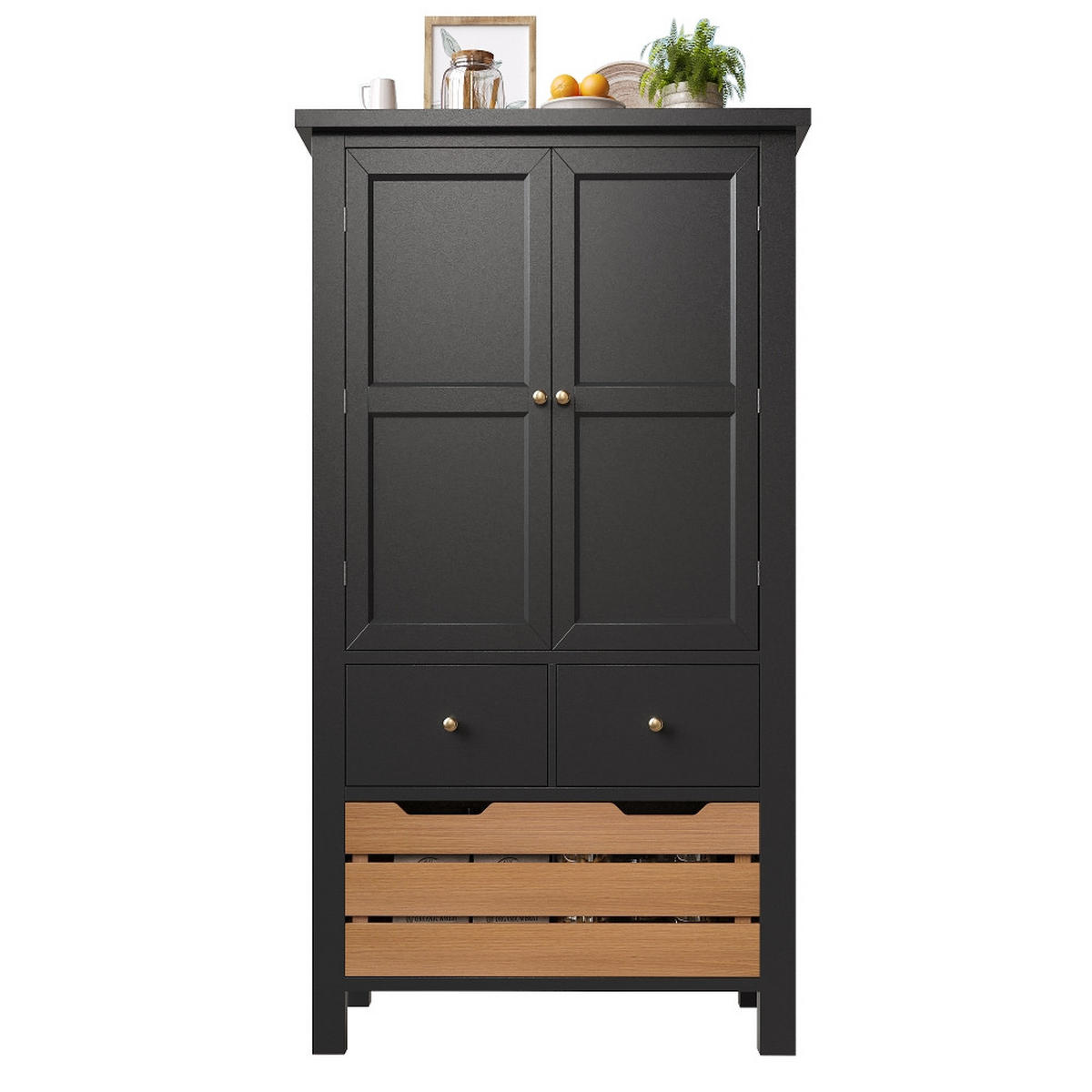 KÜCHENSCHRANK Küchenbuffet mit 5 Schubladen und 2 Türen, MDF/Metall, Schwarz-Weiß, für Esszimmer, 80/140/40 cm - Schwarz, Kunststoff (40/140/80cm) - Rolipo