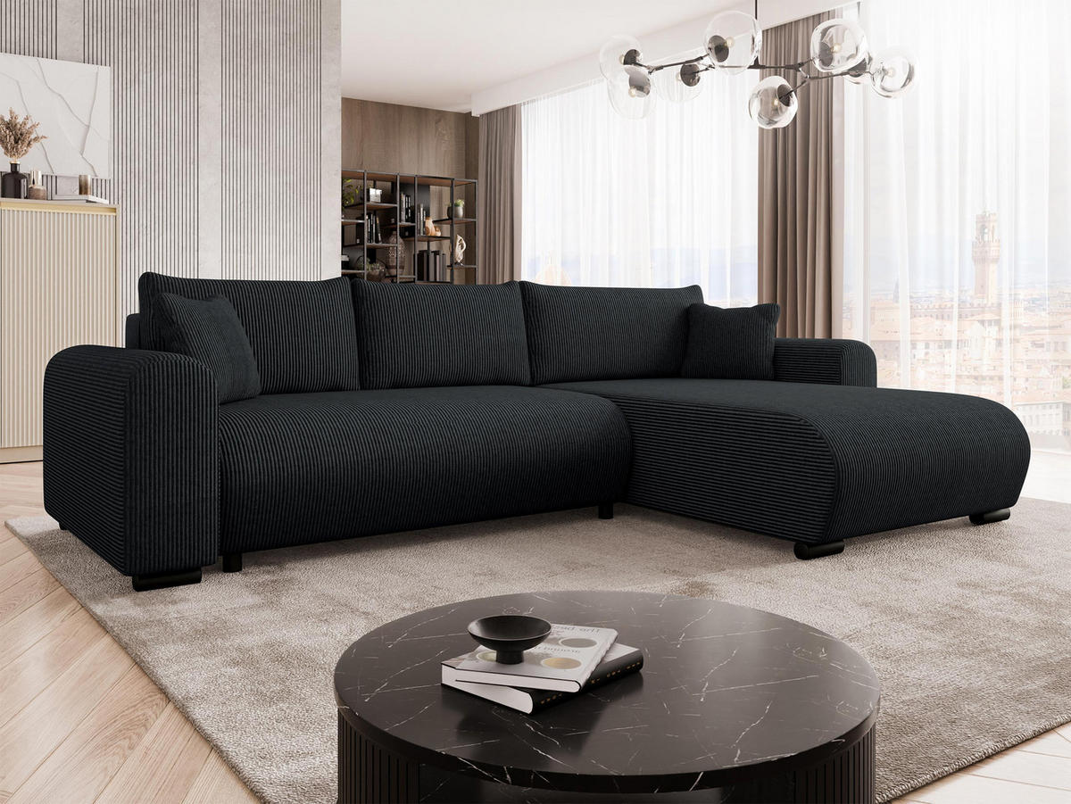ECKSOFA Merkos Cord - Schwarz, Holz/Textil (285/188cm) - MIRJAN24
