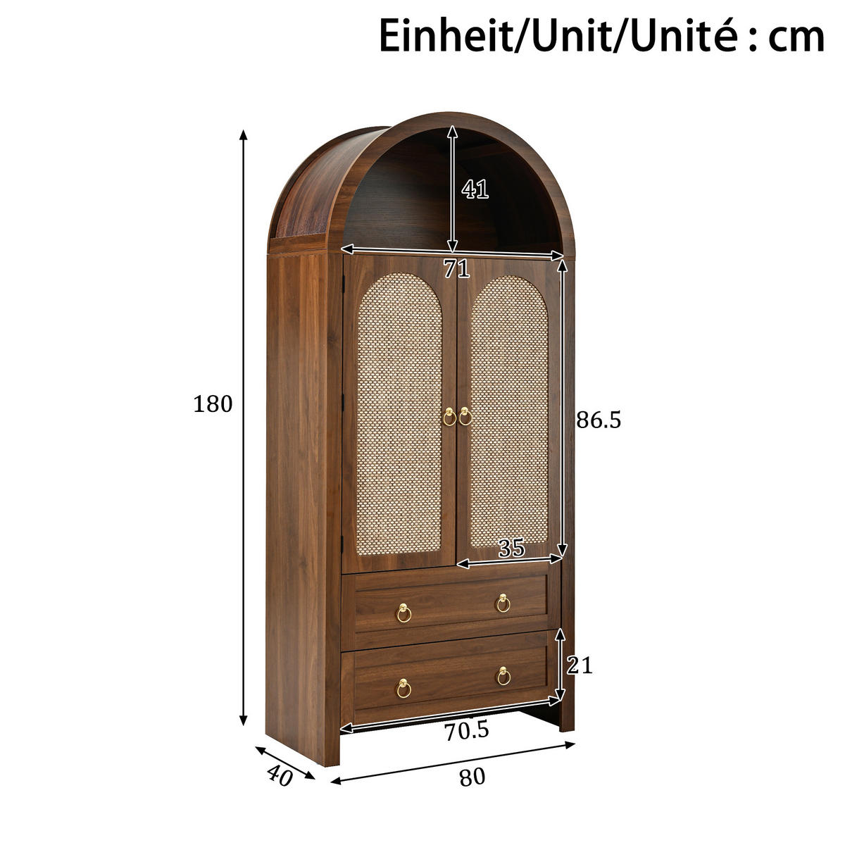 BÜCHERREGAL in Walnussfarben Aufbewahrungsschrank mit Doppelschubladen für Wohn- und Schlafzimmer, B80/T40/H180 cm - Nussbaumfarben, Holzwerkstoff/Metall (80/180/40cm) - STILVORA