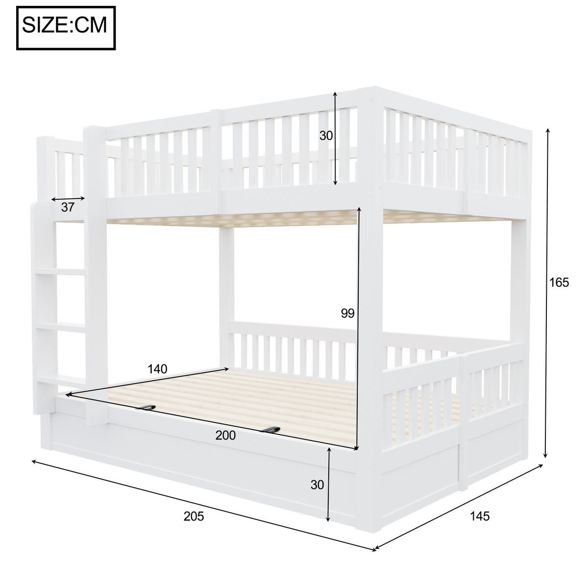 KINDER-ETAGENBETT 140*200 aus Massivholz mit Stauraum, Weiß - Weiß, Holz (140/200cm) - FLIEKS