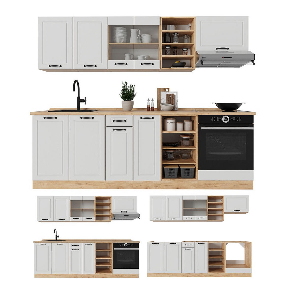 KUHINJSKI BLOK R-Line Seoska Bijela/Zlatna Snaga Hrasta 240 cm , RP Mramor - bijela/hrast medunac, drvni materijal (240/206.8/60cm) - Vicco