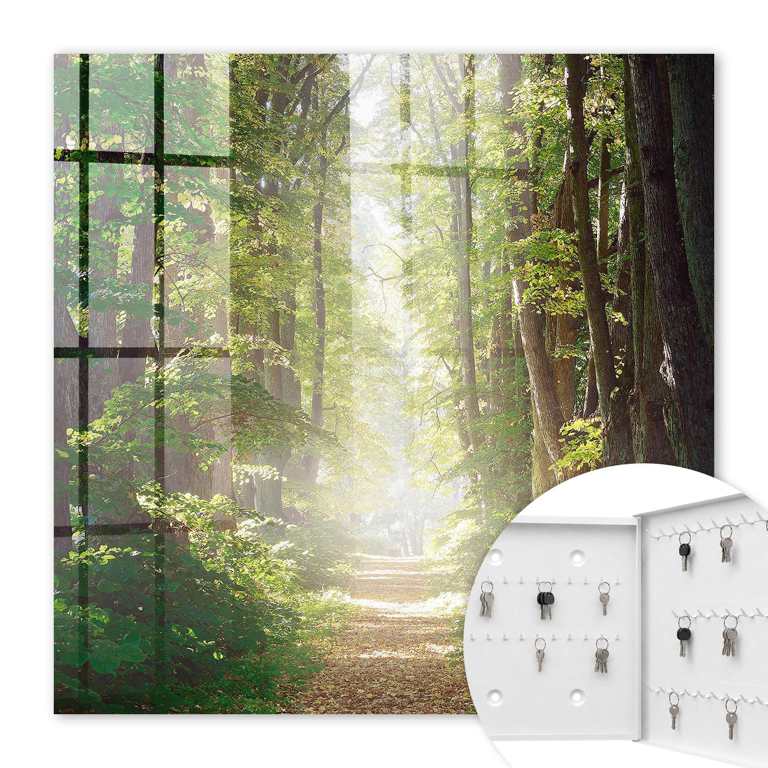 SCHLÜSSELBOX Weiß 30x30 cm – Türöffnung nach rechts - Waldlandschaft - Grün, Metall (30/30/5cm) - TULUP