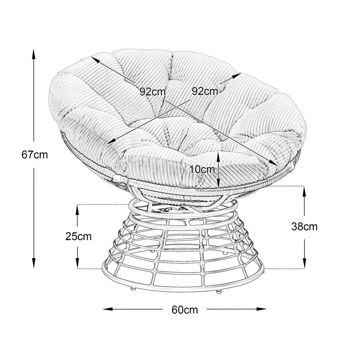 OTOČNÉ kreslo Papasan 92/92/67 cm hnedá a sivá s 360° otáčaním z ocele a PE ratanu - sivá, kov (92/67/92cm) - OKWISH