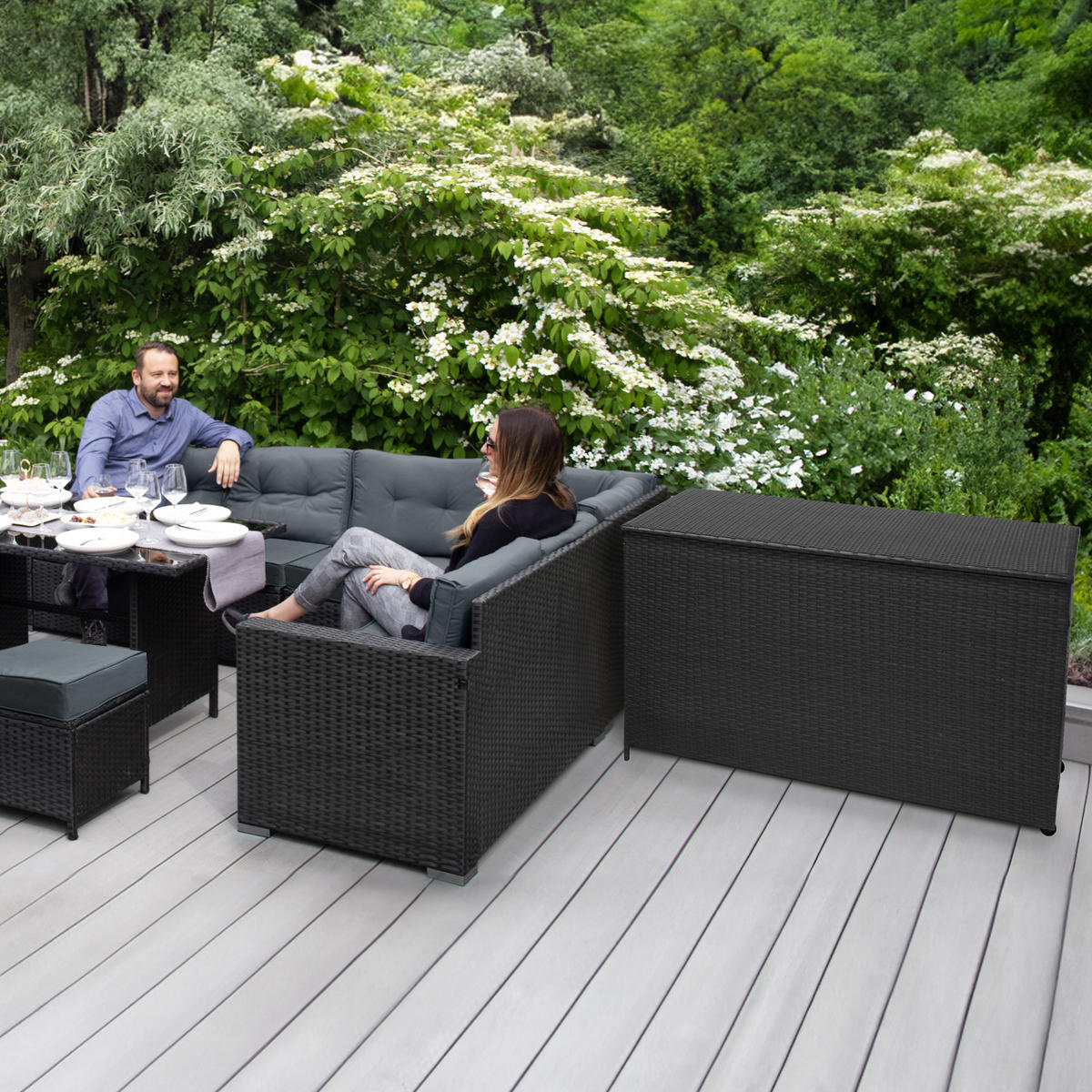KISSENBOX Rattan - Schwarz - Schwarz, Naturmaterialien (138/1/70cm) - Monstershop