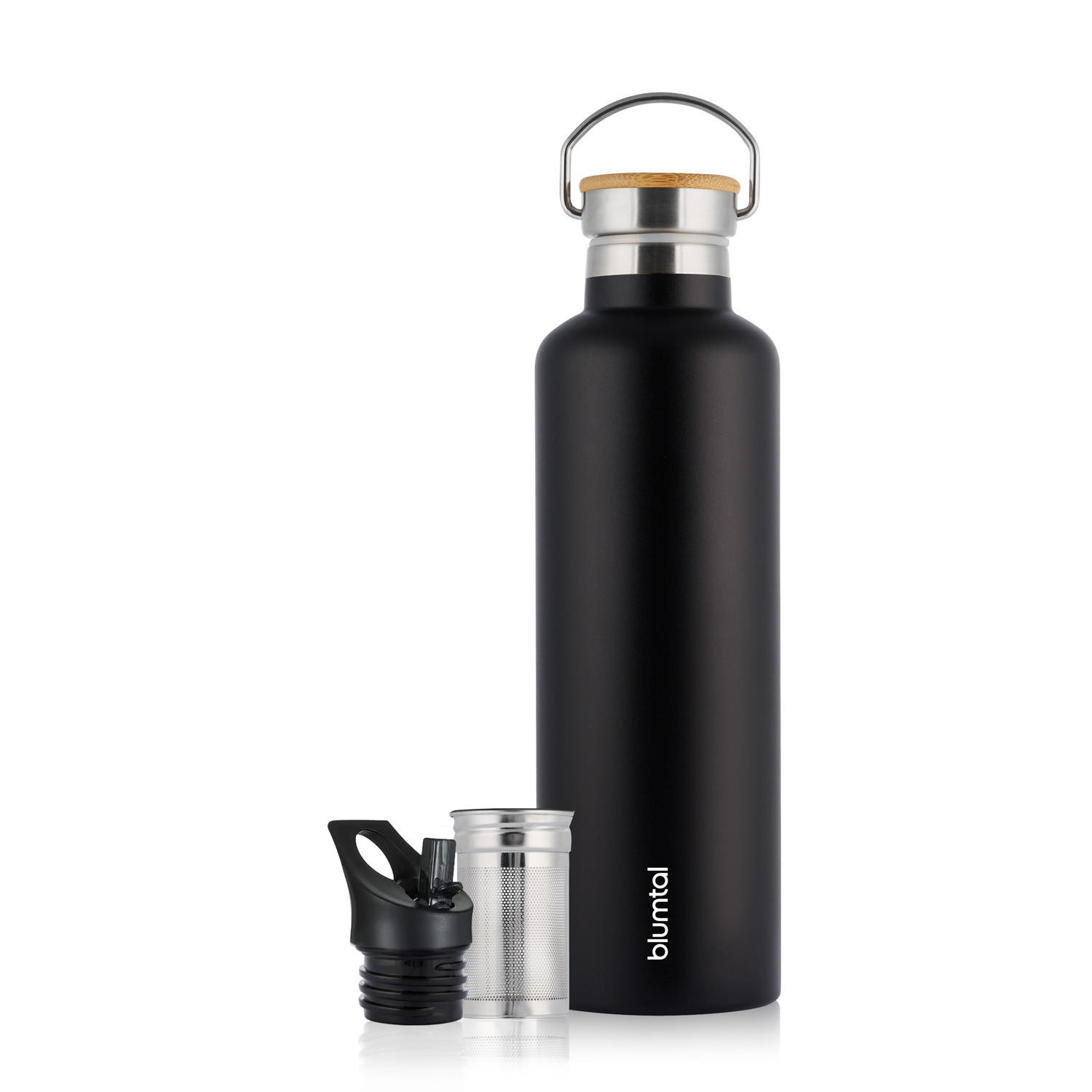 TRINKFLASCHE Leni 1000 ml, inkl. Teesieb und Sportdeckel - Schwarz, Metall (1L) - Blumtal
