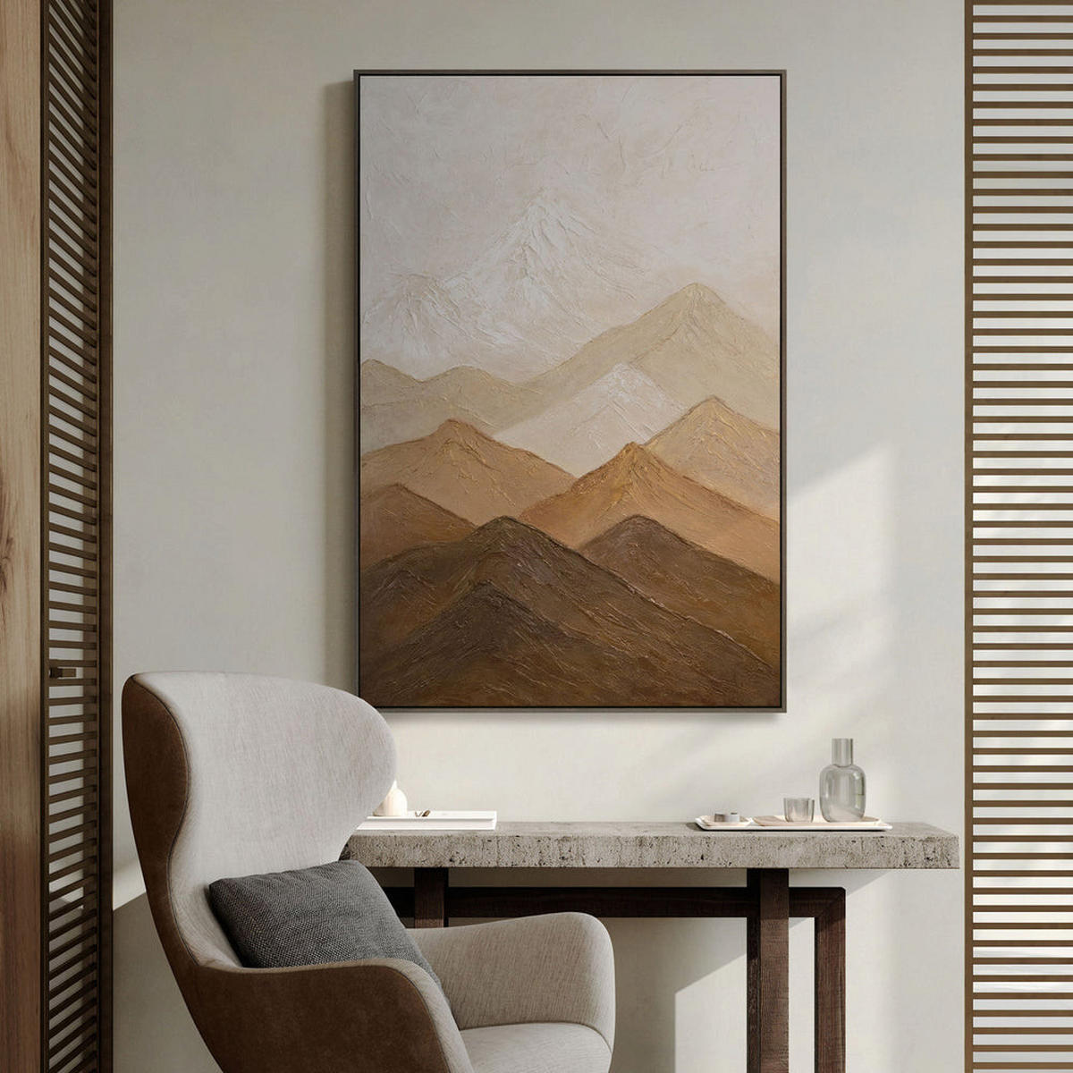 GEMÄLDE Harmonie der Schichten Schattenfugenrahmen Eichefarben 140x100 cm - Eichefarben, Holz (140/100cm) - YS-art gallery
