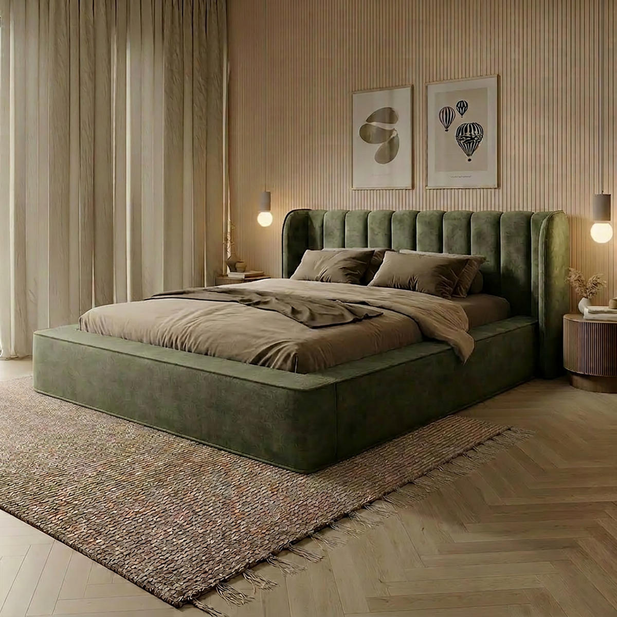 POLSTERBETT GONDO 200x200 cm, Grün - Grün, Textil (200/200cm) - Fedve