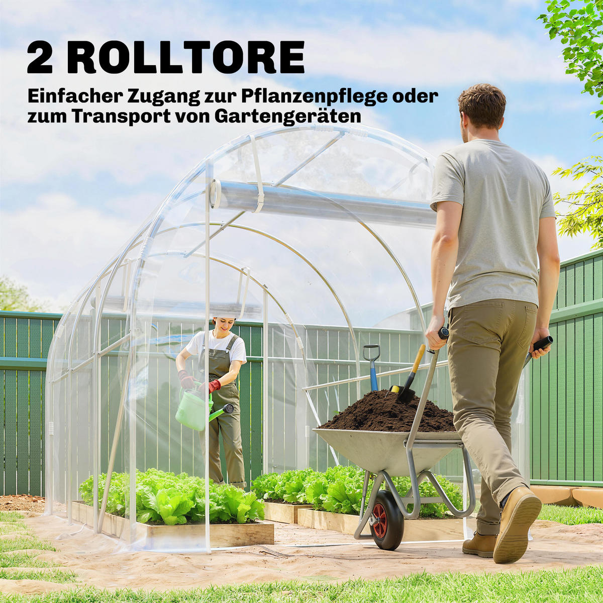 FOLIENGEWÄCHSHAUS mit Rolltor Stahl PE Transparent - Transparent, Metall (195/195/295cm) - Outsunny