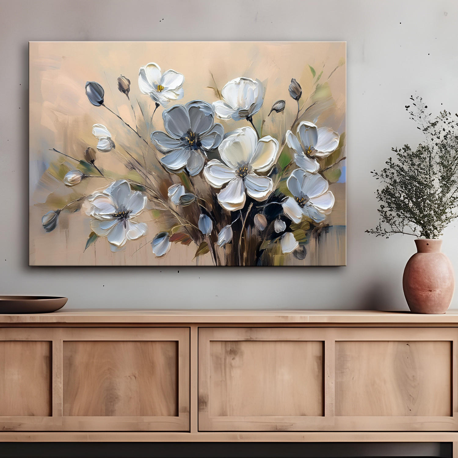 WANDBILD graue blumenstrauß abstraktion - Grau, Textil (60/40cm) - Feeby