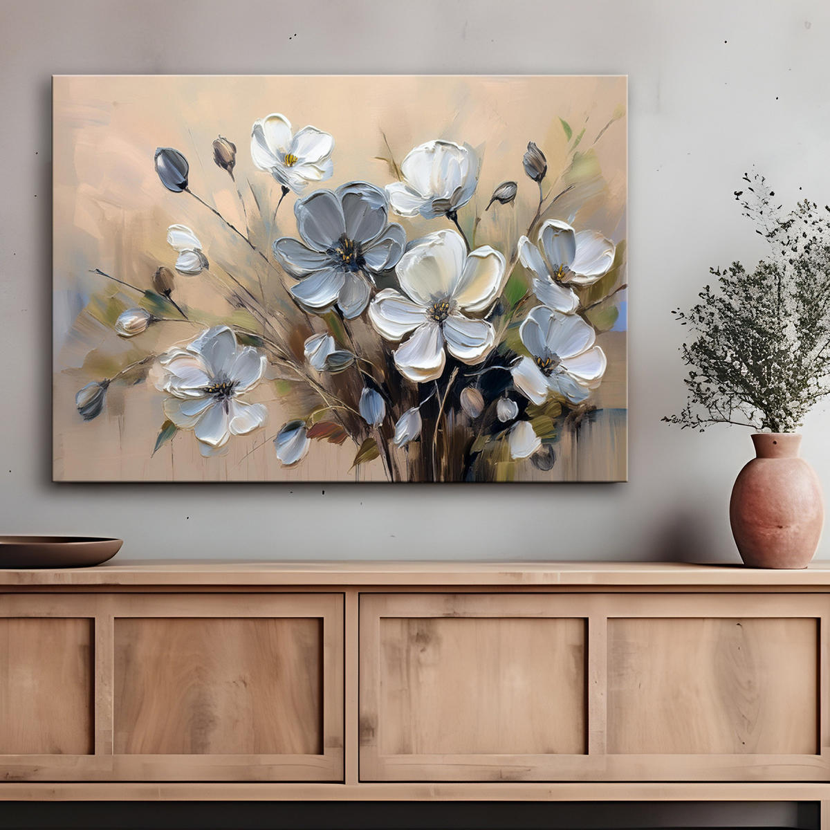 WANDBILD graue blumenstrauß abstraktion - Grau, Textil (60/40cm) - Feeby