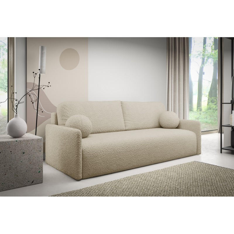 SCHLAFSOFA GLOV, Sofa mit Schlaffunktion und Bettkasten, Farbe: Beige, Bouclé-Stoff - Beige, Textil (206/95/87cm) - Sepro Meble