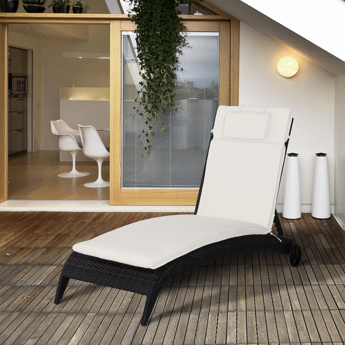 SITZKISSEN, Polyester, Cremeweiß - Creme, Naturmaterialen/Kunststoff (53/5/198cm) - Outsunny