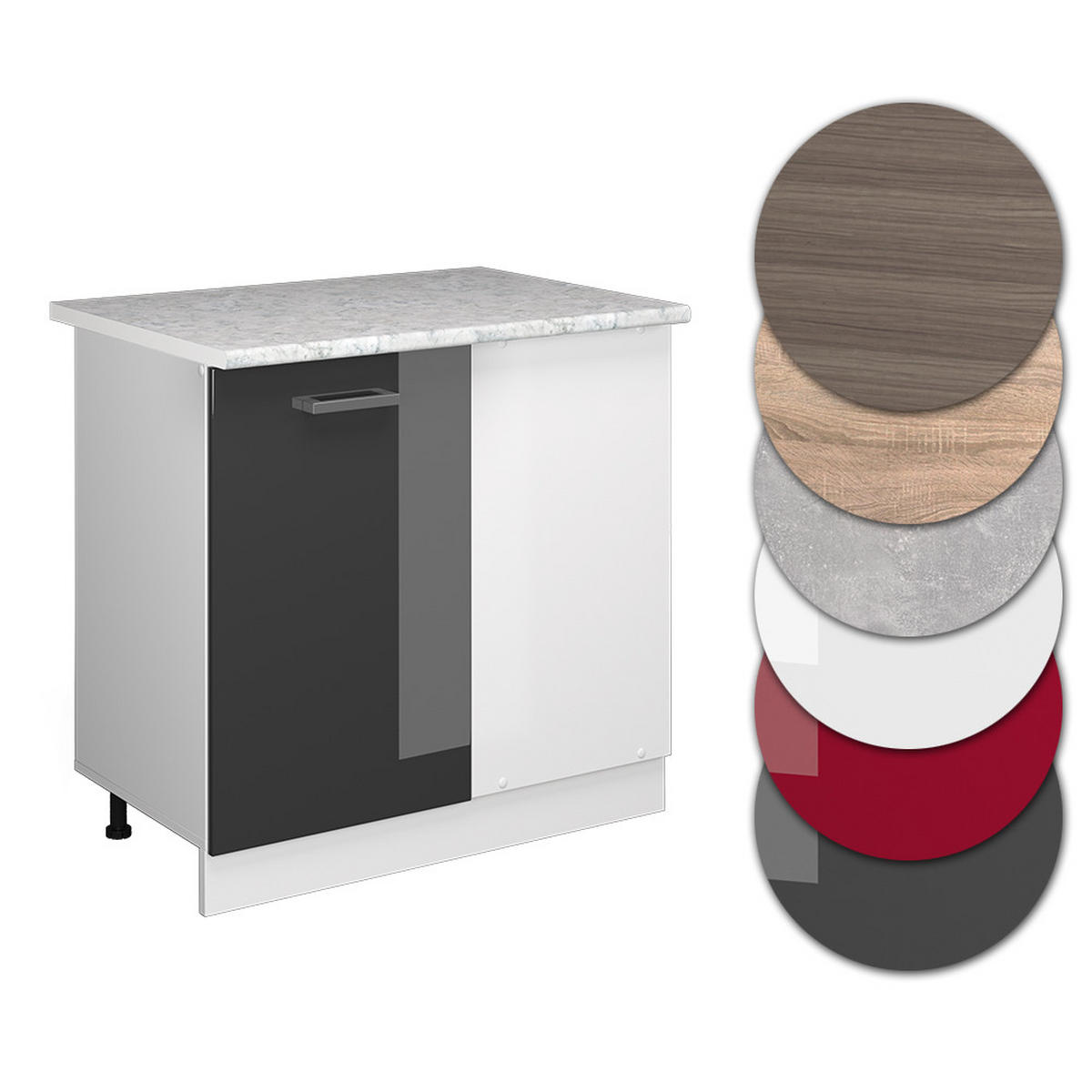ECKUNTERSCHRANK R-Line Anthrazit Hochglanz 86 cm, AP Marmor - Anthrazit/Weiß, Holzwerkstoff (86/81.6/60cm) - Vicco