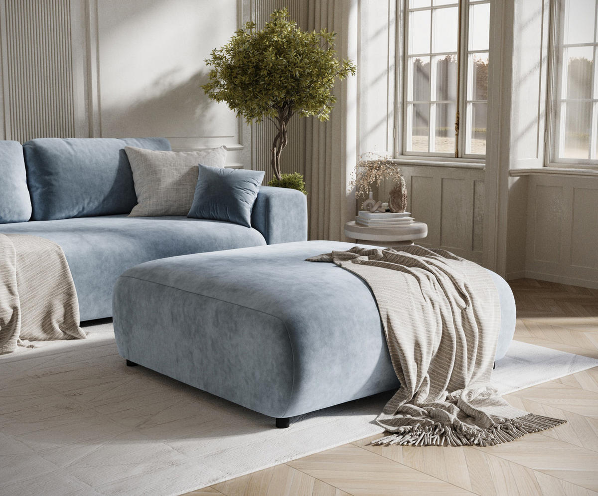 POUF L Zanzibar Blau Grau Samtstoff - Blaugrau/Schwarz, Holz/Holzwerkstoff (110/37/110cm) - Maison de Reve