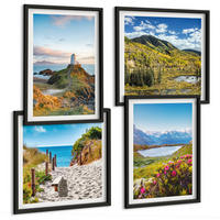BILDER SET 4er Set - 50x50 cm & 40x60 cm Schwarzer Rahmen - Strand, Leuchtturm, Berge, Wiesen, Blumen - Schwarz, Kunststoff (50/50cm) - TULUP
